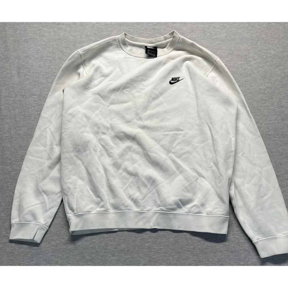 Nike Sportswear Club Crew Sweatshirt Mens Large White Embroidered Swoosh Cotton